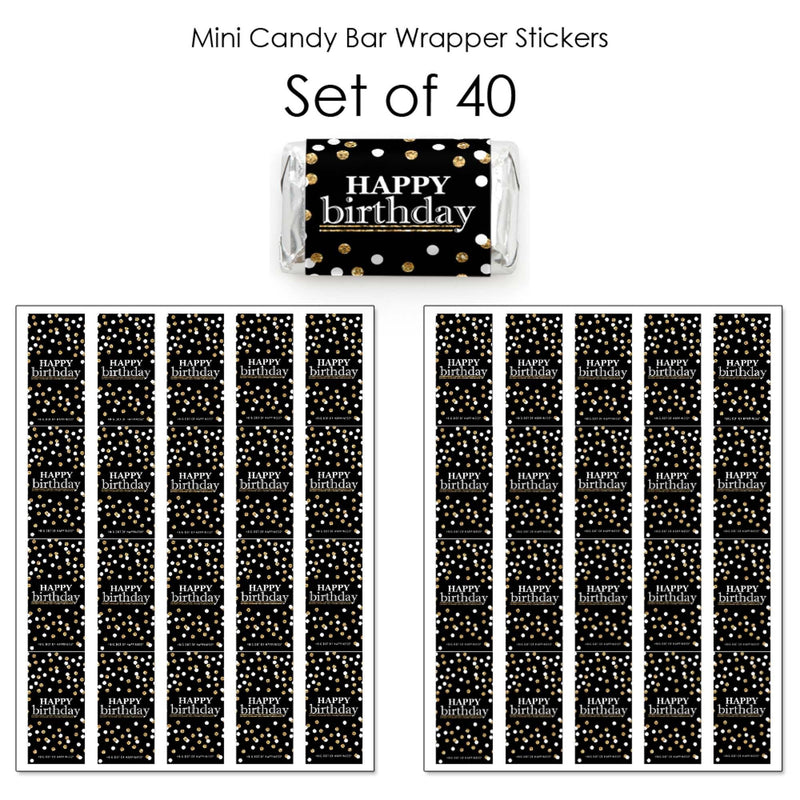 Adult Happy Birthday - Gold - Mini Candy Bar Wrapper Stickers - Birthday Party Small Favors - 40 Count