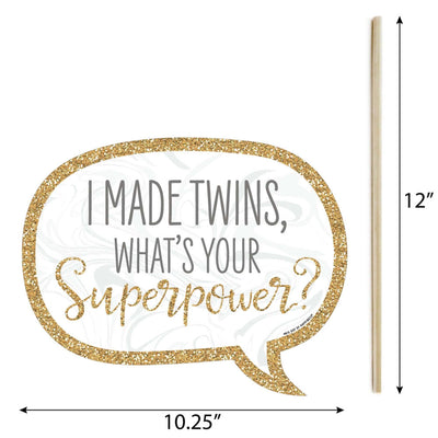 Funny It's Twins - 10 Piece Gold Twins Baby Shower Photo Booth Props Kit