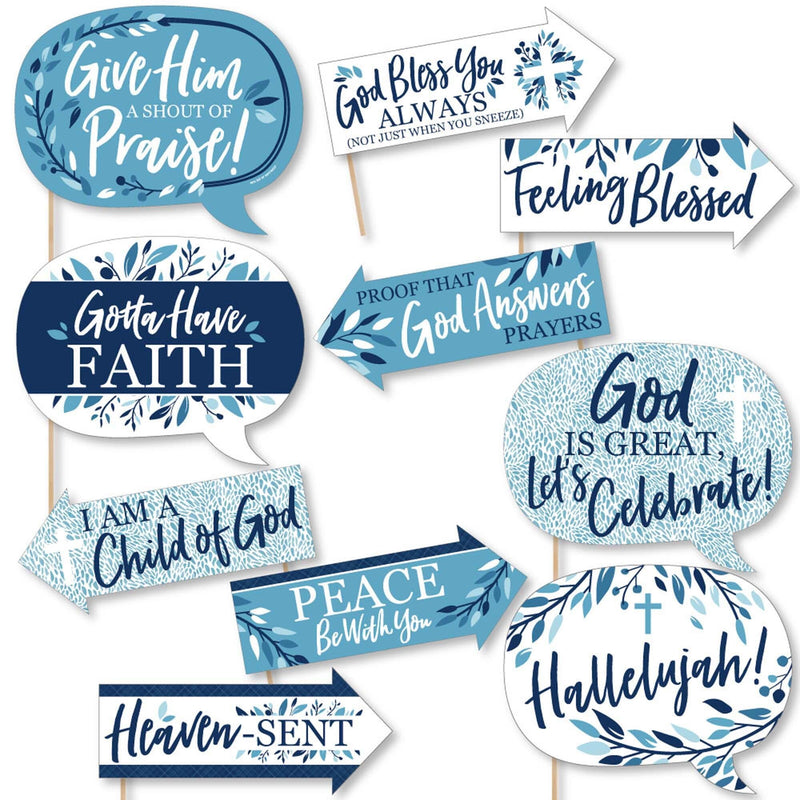 Funny Blue Elegant Cross - Boy Religious Party 10 Piece Photo Booth Props Kit