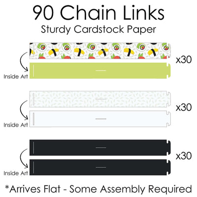 Let's Roll - Sushi - 90 Chain Links and 30 Paper Tassels Decoration Kit - Japanese Party Paper Chains Garland - 21 feet