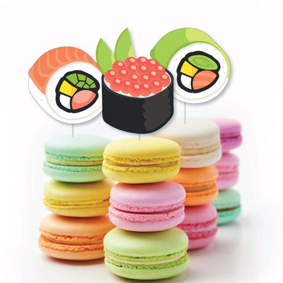 Let's Roll - Sushi - Dessert Cupcake Toppers - Japanese Party Clear Treat Picks - Set of 24