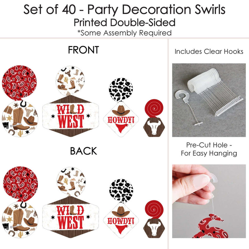 Western Hoedown - Wild West Cowboy Party Hanging Decor - Party Decoration Swirls - Set of 40