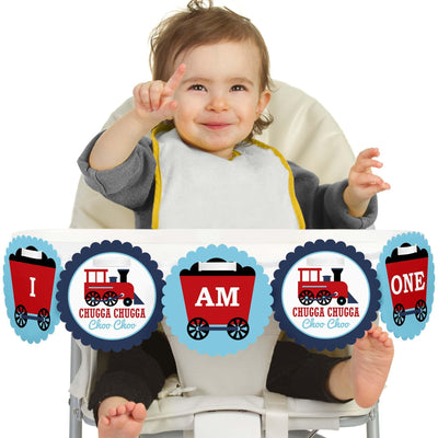 Railroad Party Crossing 1st Birthday - I am One - First Birthday Steam Train High Chair Banner