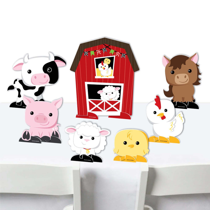 Farm Animals - Barnyard Baby Shower or Birthday Party Centerpiece Table Decorations - Tabletop Standups - 7 Pieces