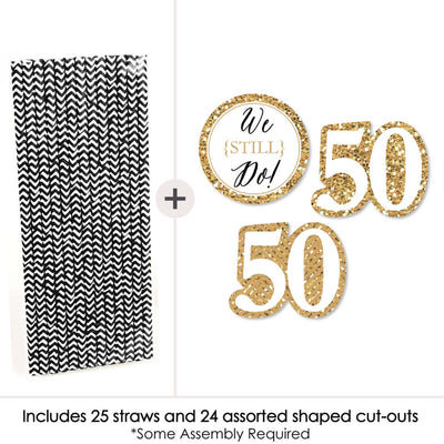 We Still Do - 50th Wedding Anniversary Paper Straw Decor - Anniversary Party Striped Decorative Straws - Set of 24