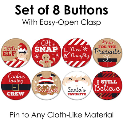 Jolly Santa Claus - 3 inch Christmas Party Badge - Pinback Buttons - Set of 8