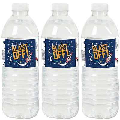 Blast Off to Outer Space - Rocket Ship Baby Shower or Birthday Party Water Bottle Sticker Labels - Set of 20