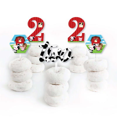 2nd Birthday Farm Animals - Dessert Cupcake Toppers - Barnyard Second Birthday Party Clear Treat Picks - Set of 24