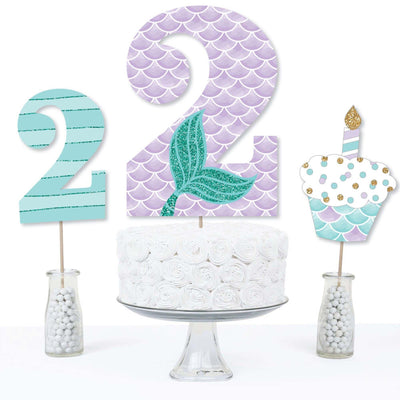 2nd Birthday Let's Be Mermaids - Second Birthday Party Centerpiece Sticks - Table Toppers - Set of 15