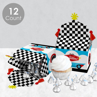 Let's Go Racing - Racecar - Treat Box Party Favors - Race Car Birthday Party or Baby Shower Goodie Gable Boxes - Set of 12