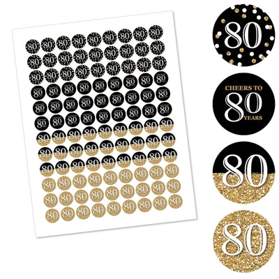 Adult 80th Birthday - Gold - Round Candy Labels Birthday Party Favors - Fits Hershey's Kisses - 108 ct