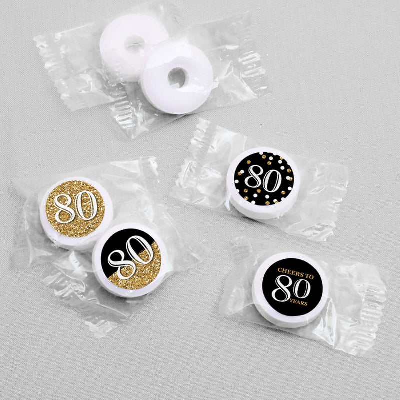 Adult 80th Birthday - Gold - Round Candy Labels Birthday Party Favors - Fits Hershey&