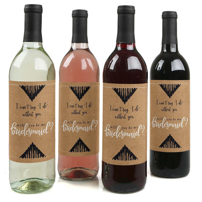 Rustic Kraft - Will You Be My Bridesmaid? - Gift for Women - Wine Bottle Label Stickers - Set of 4