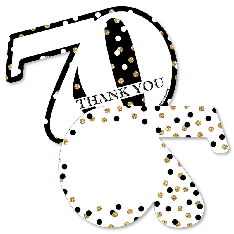 Adult 70th Birthday - Gold - Shaped Thank You Cards - Birthday Party Thank You Note Cards with Envelopes - Set of 12