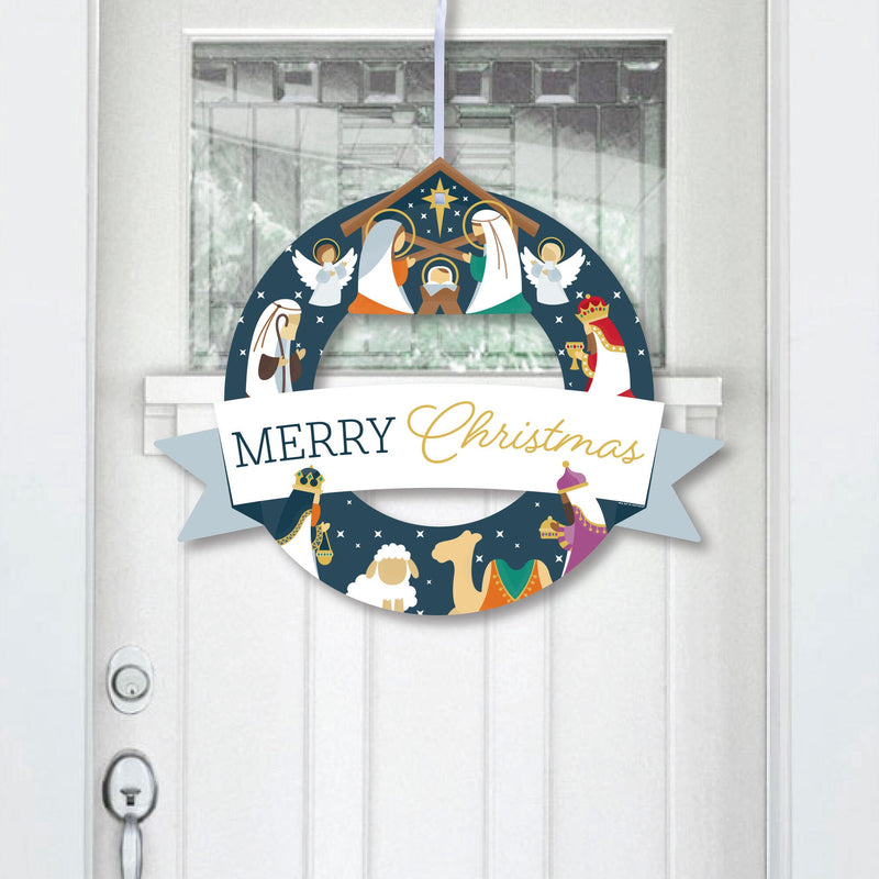 Holy Nativity - Outdoor Manger Scene Religious Christmas Decor - Front Door Wreath