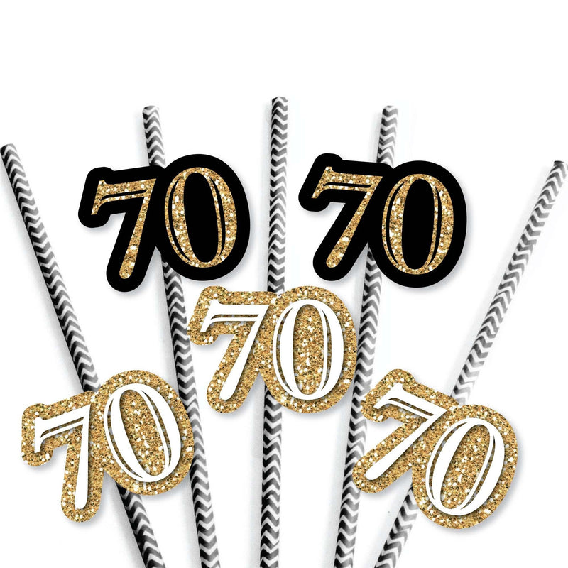Adult 70th Birthday - Gold - Paper Straw Decor - Birthday Party Striped Decorative Straws - Set of 24