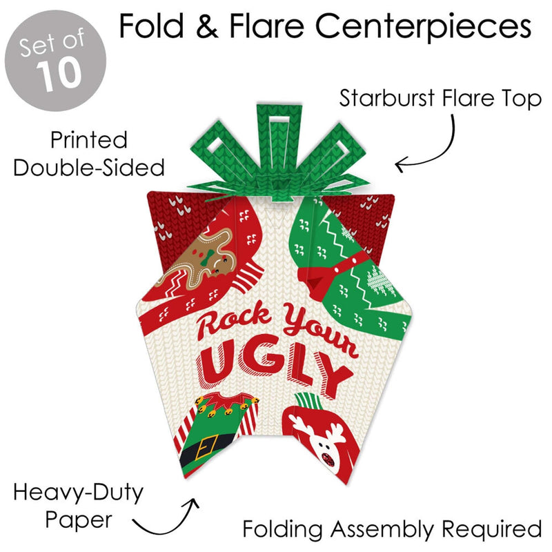 Ugly Sweater - Table Decorations - Holiday and Christmas Party Fold and Flare Centerpieces - 10 Count