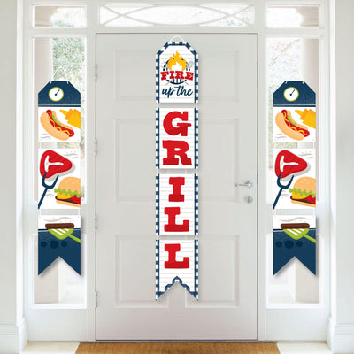 Fire Up the Grill - Hanging Vertical Paper Door Banners - Summer BBQ Picnic Party Wall Decoration Kit - Indoor Door Decor