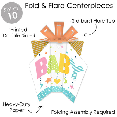 Colorful Baby Shower - Table Decorations - Gender Neutral Party Fold and Flare Centerpieces - 10 Count