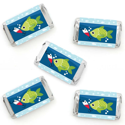Let's Go Fishing - Mini Candy Bar Wrapper Stickers - Fish Themed Party or Birthday Party Small Favors - 40 Count