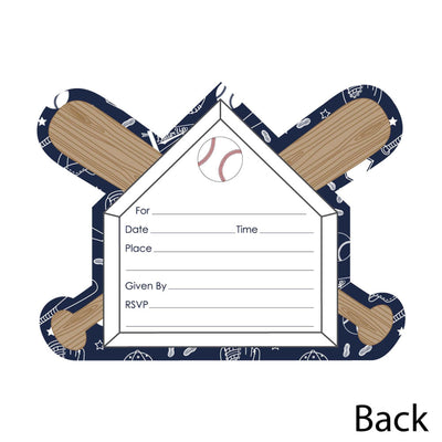Batter Up - Baseball - Shaped Fill-In Invitations - Baby Shower or Birthday Party Invitation Cards with Envelopes - Set of 12