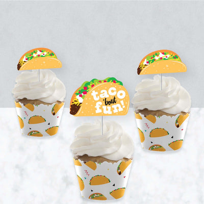 Taco 'Bout Fun - Cupcake Decoration - Mexican Fiesta Cupcake Wrappers and Treat Picks Kit - Set of 24