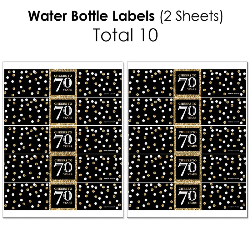 Adult 70th Birthday - Gold - Mini Wine Bottle Labels, Wine Bottle Labels and Water Bottle Labels - Birthday Party Decorations - Beverage Bar Kit - 34 Pieces