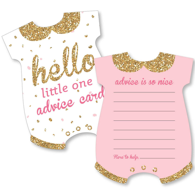Hello Little One - Pink and Gold - Baby Bodysuit Wish Card Girl Baby Shower Activities - Shaped Advice Cards Game - Set of 20
