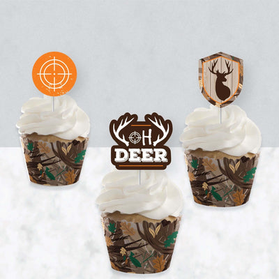 Gone Hunting - Cupcake Decoration - Deer Hunting Camo Party Cupcake Wrappers and Treat Picks Kit - Set of 24
