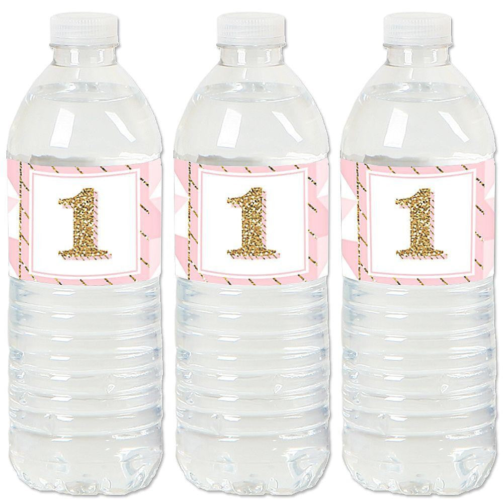 1st Birthday Girl - Fun to be One - First Birthday Party Water Bottle ...