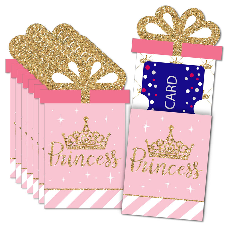 Little Princess Crown - Pink and Gold Princess Baby Shower or Birthday Party Money and Gift Card Sleeves - Nifty Gifty Card Holders - Set of 8