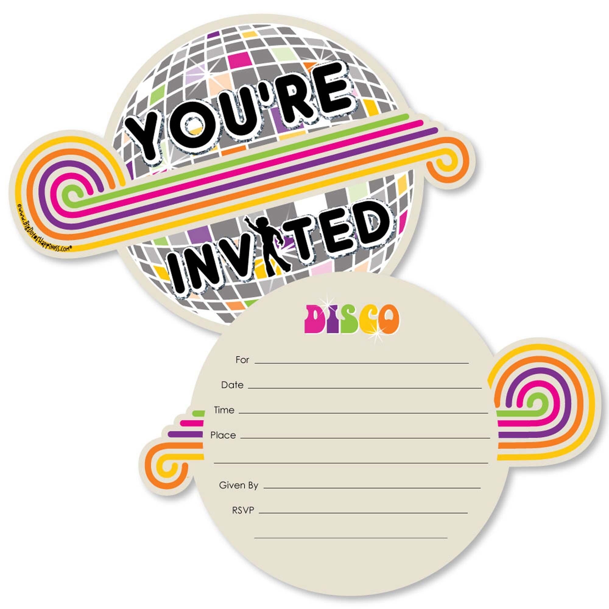 Big Dot of Happiness - 70's Disco - Shaped Fill-in Invitations - 1970s Disco Fever Party Invitation Cards with Envelopes - Set of 12, image size:2000x2000