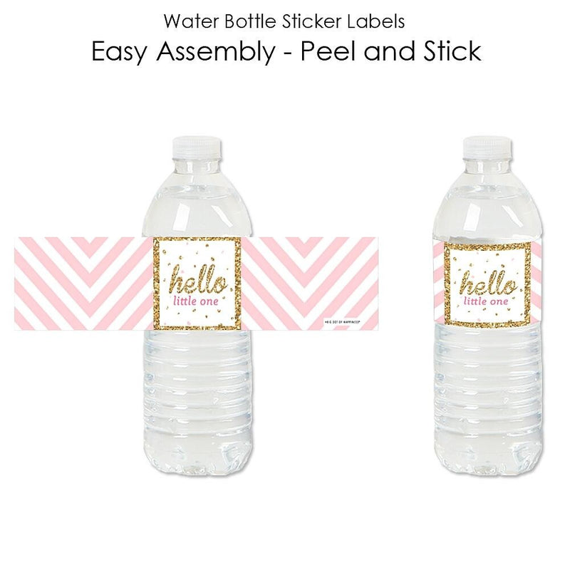Hello Little One - Pink and Gold - Girl Baby Shower Water Bottle Sticker Labels - Set of 20