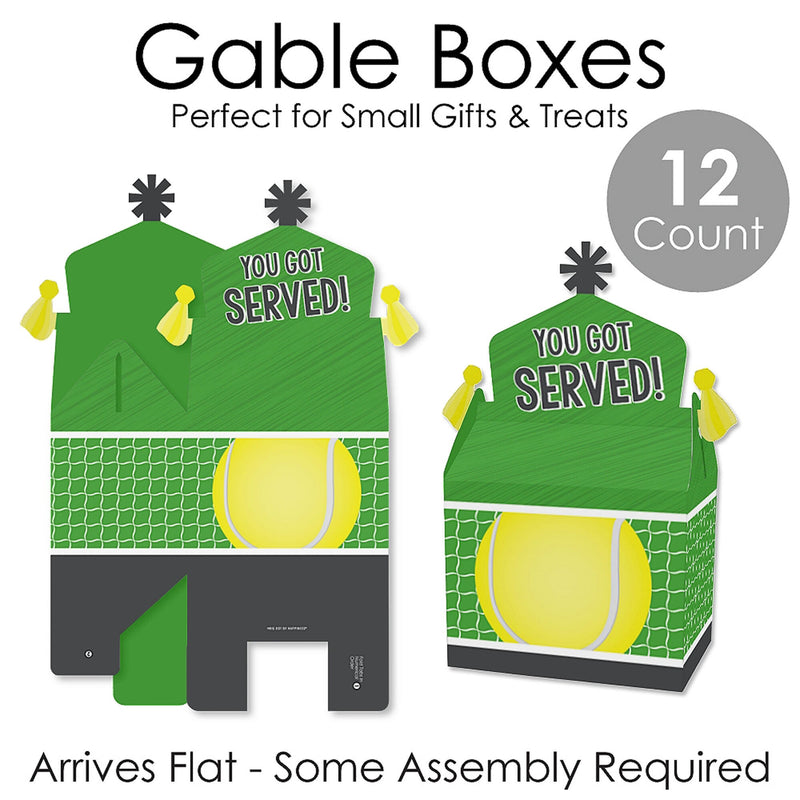 You Got Served - Tennis - Treat Box Party Favors - Baby Shower or Tennis Ball Birthday Party Goodie Gable Boxes - Set of 12