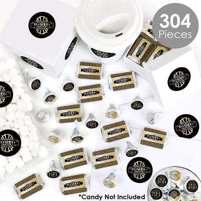 Roaring 20's - Mini Candy Bar Wrappers, Round Candy Stickers and Circle Stickers - 1920s Art Deco Jazz Party Candy Favor Sticker Kit - 304 Pieces