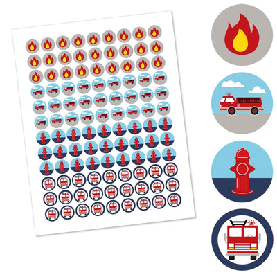 Fired Up Fire Truck - Firefighter Firetruck Baby Shower or Birthday Party Round Candy Sticker Favors - Labels Fit Hershey's Kisses - 108 ct