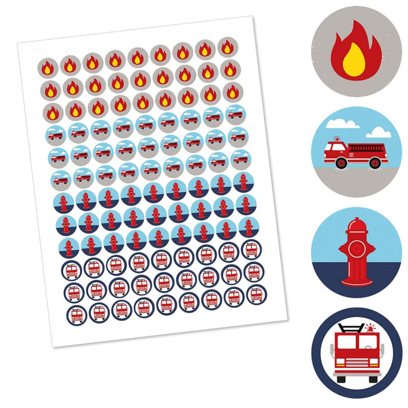 Fired Up Fire Truck - Firefighter Firetruck Baby Shower or Birthday Party Round Candy Sticker Favors - Labels Fit Hershey&