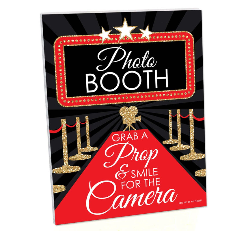 Red Carpet Hollywood Photo Booth Sign - Movie Night Party Decorations - Printed on Sturdy Plastic Material - 10.5 x 13.75 inches - Sign with Stand - 1 Piece