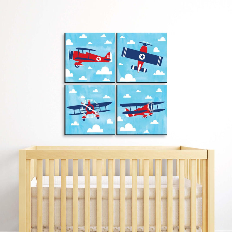 Taking Flight - Airplane - Vintage Plane Kids Room, Nursery Decor and Home Decor - 11 x 11 inches Nursery Wall Art - Set of 4 Prints for Baby&