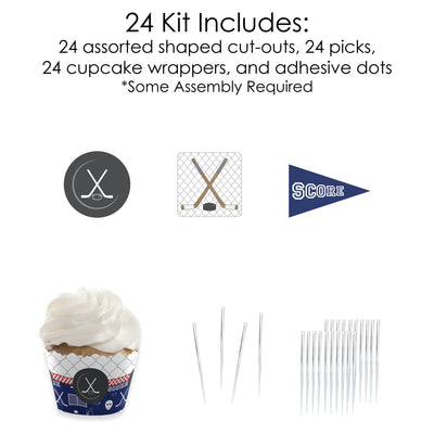 Shoots & Scores! - Hockey - Cupcake Decoration - Baby Shower or Birthday Party Cupcake Wrappers and Treat Picks Kit - Set of 24