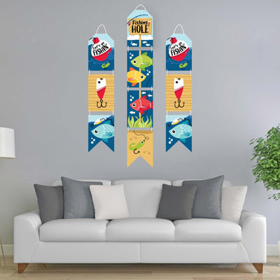 Let's Go Fishing - Hanging Vertical Paper Door Banners - Fish Themed Party or Birthday Party Wall Decoration Kit - Indoor Door Decor