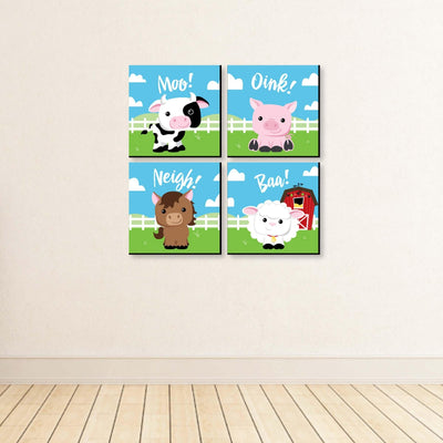 Farm Animals - Barnyard Kids Room, Nursery Decor and Home Decor - 11 x 11 inches Nursery Wall Art - Set of 4 Prints for Baby's Room