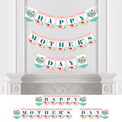 Colorful Floral Happy Mother's Day - We Love Mom Party Bunting Banner - Party Decorations - Happy Mother's Day