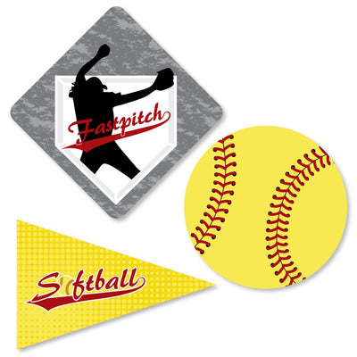 Grand Slam - Fastpitch Softball - DIY Shaped Baby Shower or Birthday Party Cut-Outs - 24 ct