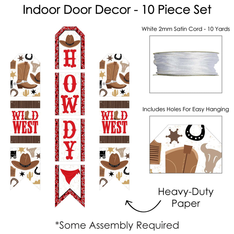 Western Hoedown - Hanging Vertical Paper Door Banners - Wild West Cowboy Party Wall Decoration Kit - Indoor Door Decor