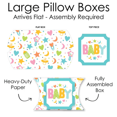 Colorful Baby Shower - Favor Gift Boxes - Gender Neutral Party Large Pillow Boxes - Set of 12