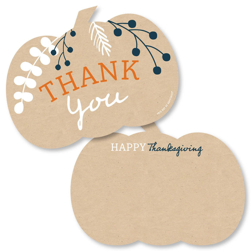 Happy Thanksgiving - Shaped Thank You Cards - Fall Harvest Party Thank You Note Cards with Envelopes - Set of 12