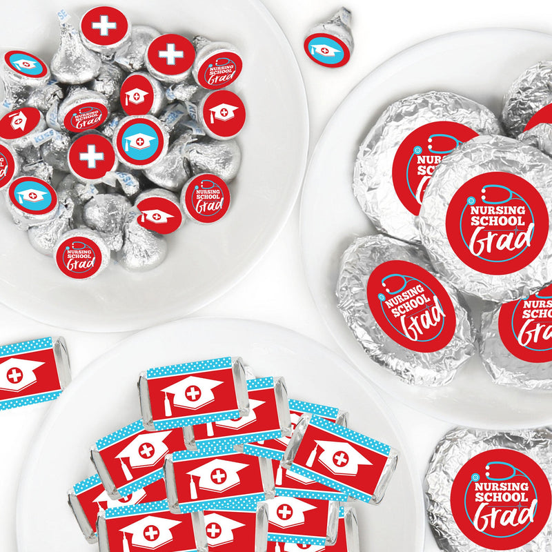 Nurse Graduation - Mini Candy Bar Wrappers, Round Candy Stickers and Circle Stickers - Medical Nursing Graduation Party Candy Favor Sticker Kit - 304 Pieces