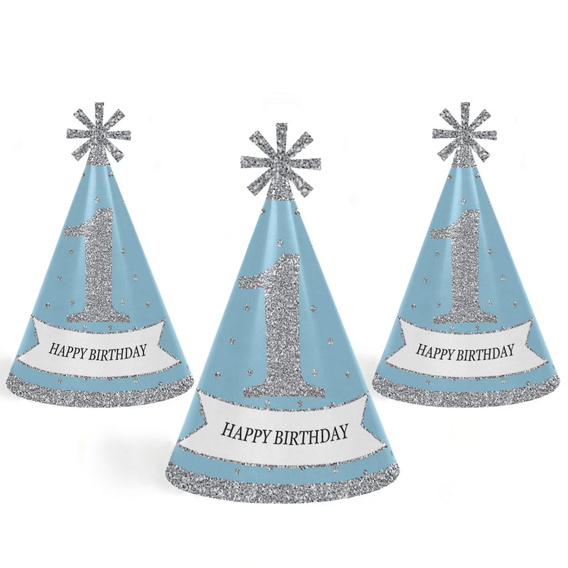 Onederland - Cone Winter Wonderland Happy Birthday Party Hats for Kids and Adults - Set of 8 (Standard Size)
