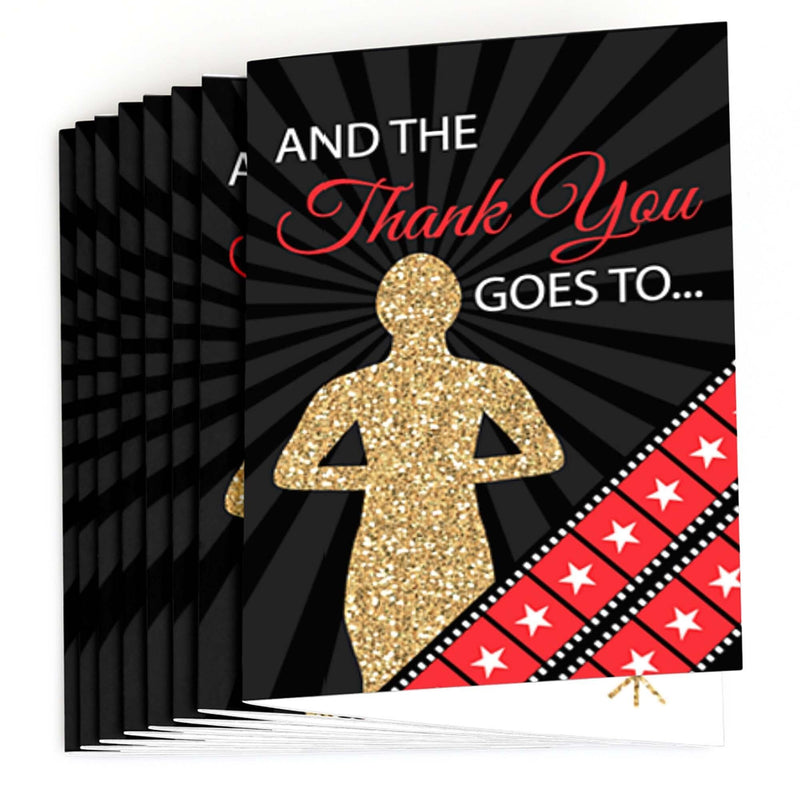 Red Carpet Hollywood - Set of 8 Movie Night Party Thank You Cards